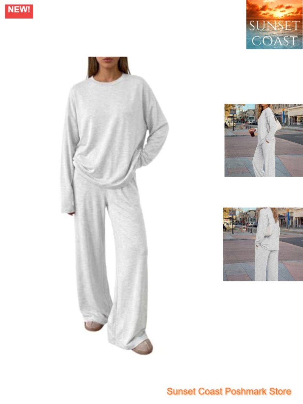 Women's 2 Piece Lounge Set Crewneck Top Wide Leg Pants Rayon Spandex Relaxed